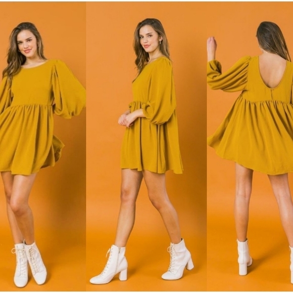 Vici Mustard a. Calin Solid Woven Mini Dress - Picture 3 of 10